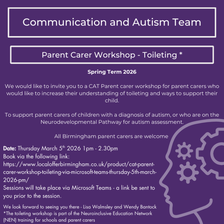 CAT - Parent Carer Workshop - Toileting -  via Microsoft Teams - Thursday 5th March 2026 PM