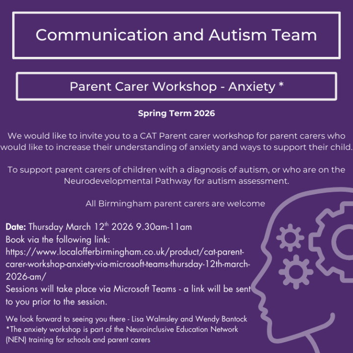 CAT - Parent Carer Workshop - Anxiety - via Microsoft Teams - Thursday 12th March 2026 AM