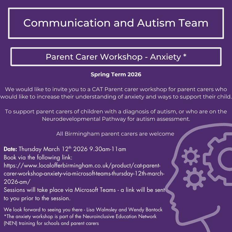 CAT - Parent Carer Workshop - Anxiety - via Microsoft Teams - Thursday 12th March 2026 AM