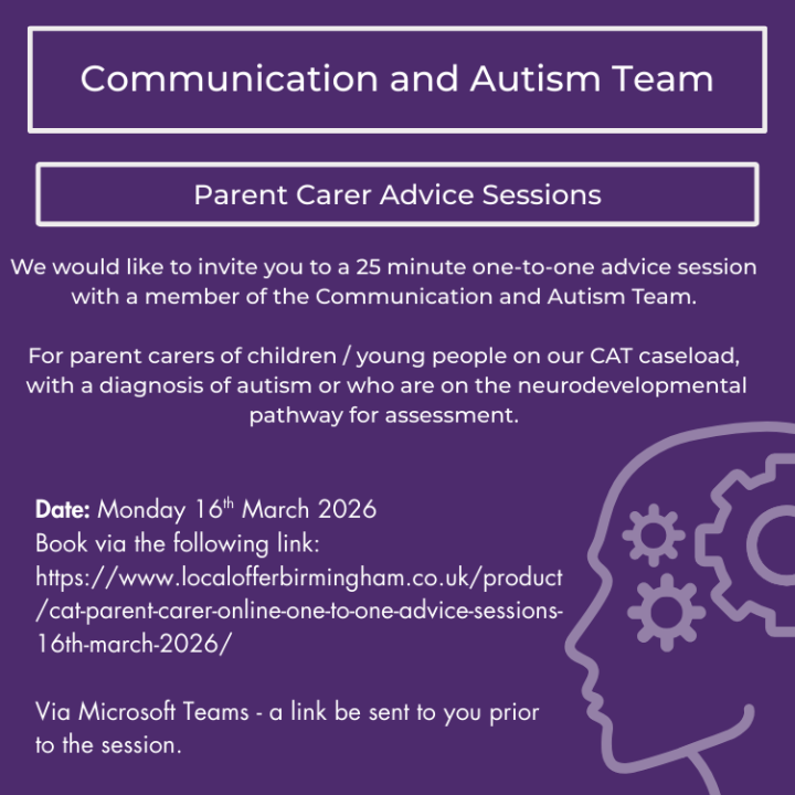 CAT Parent Carer Online One to One Advice Sessions 16th March 2026