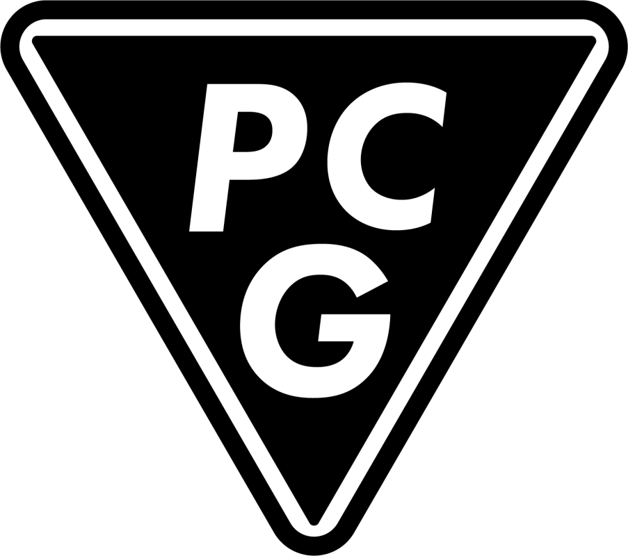 A black triangle with, PCG in the middle. This is clickable, and will open a parent carer guide on the corresponding area within section one of the OAG