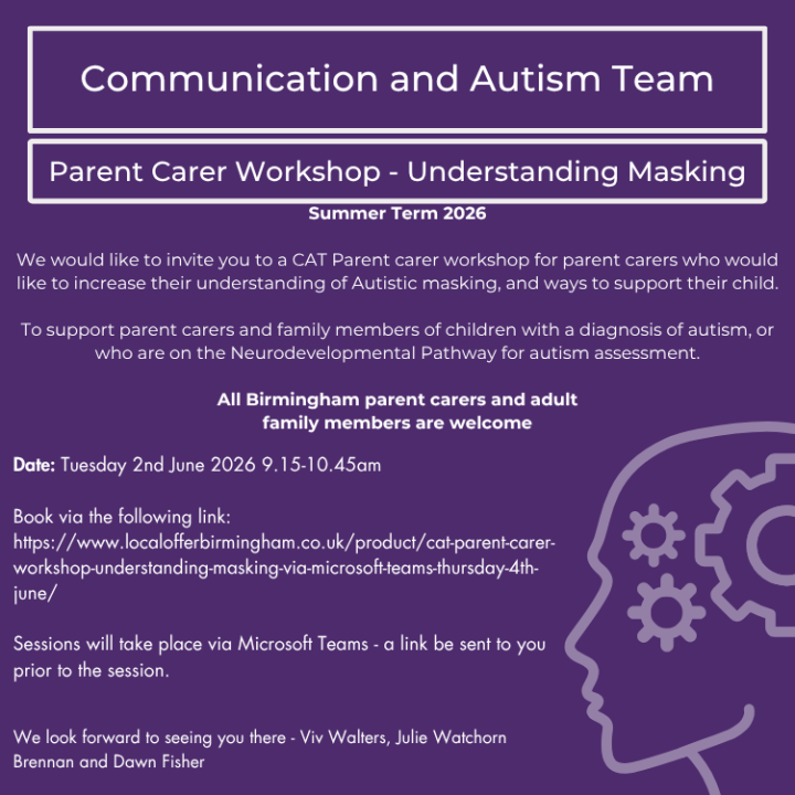 CAT - Parent Carer Workshop - Understanding Masking- via Microsoft Teams - Tuesday 2nd June 2026